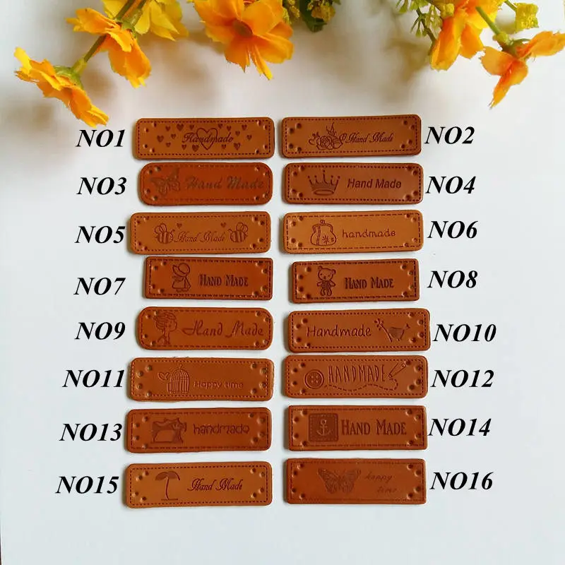Mix 50PCs/lot Fashion Handmade Labels PU Leather Tags On Clothes for Garment Labels For Jeans Bags Shoes Sewing Accessories view 2