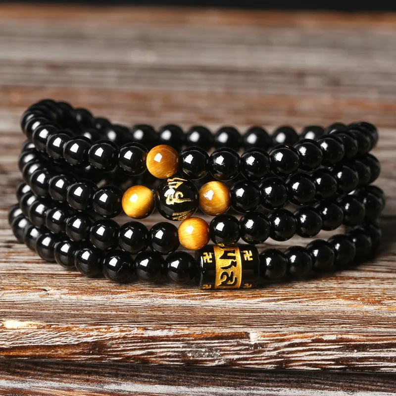 4 A Natural Brazil Black Onyx 108 Beads Bracelet Tiger Eye Chain Bead Men And Women Lovers Bracelet Worldwide Fashion Jewellery