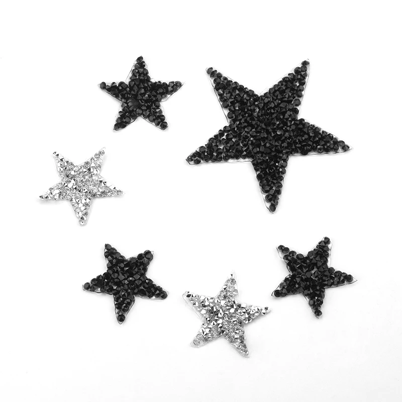 

4/6/8cm Hotfix Rhinestones Heart Star Patches For Clothes Iron On Applique Decoration 5/10 pcs Colorful Stars for DIY Craft