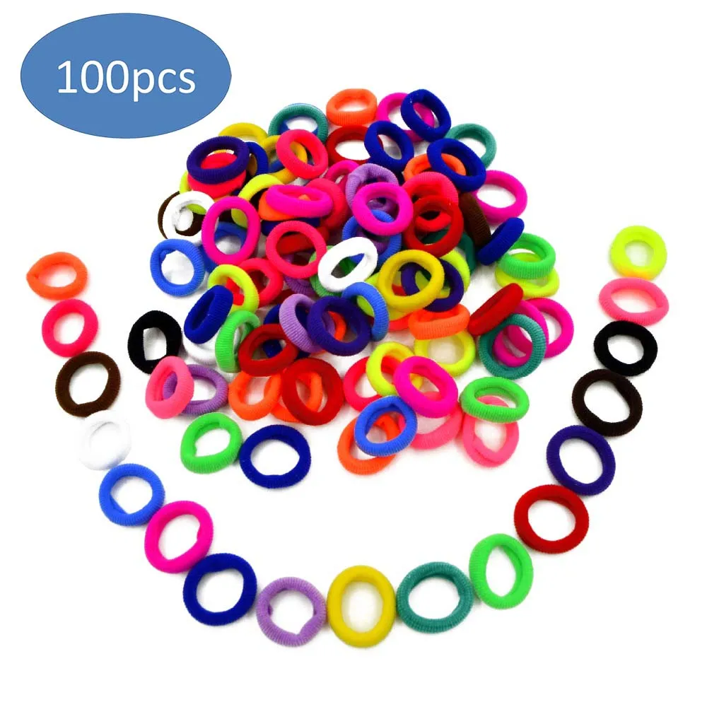 100pcs Baby Hair Ties Colorful Gum Rubber Band Child Kids Hair Holders White Black Soft Nylon Elastic Hair Band Hair Accessories