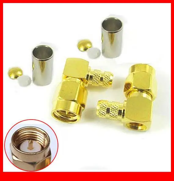 100 Sets SMA Male Plug L Right Angle Crimp for RG142 RG400 LMR195 RG58 Cables