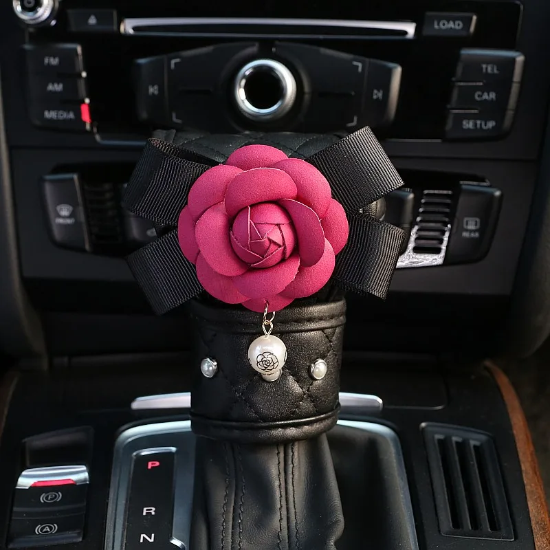 1PC Fashion Pearl Camellia Flower Car Seat Belt Cover Shoulder Pads Car Shifter Hand Brake Covers Auto Interior Accessories