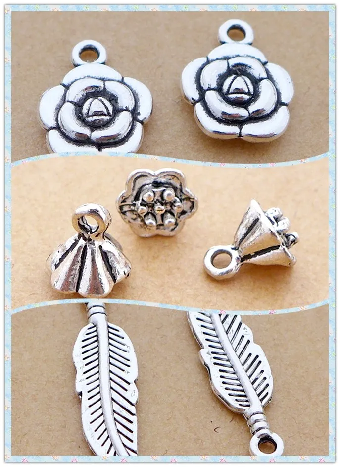 

flower cap leaf shape alloy antique silver charm pendant choker DIY 3styles100pcs free shipping