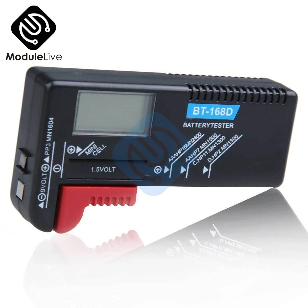 BT-168D BT168D LED Universal Digital LCD Battery Checker Volt Tester Cell AA AAA C D 9V 1.5V Button Little Arm Move