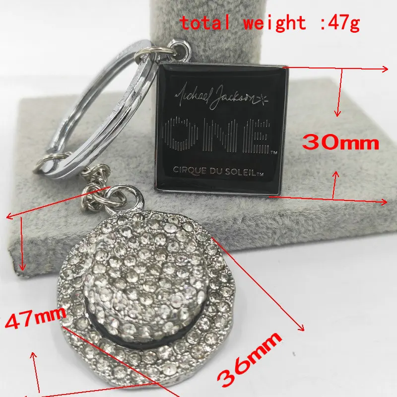 Keychain Commemorate King of Pop Michael Jackson MJ Hat with crystal and Logo Stereo Metal keychain fashion jewerly