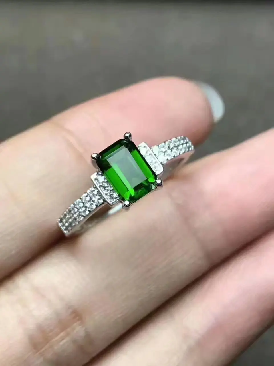 

LANZYO 925 Silver natuarl Diopside rings girl fashion jewelry silver 925 jewelry New Women Ring wholesale j050704agt