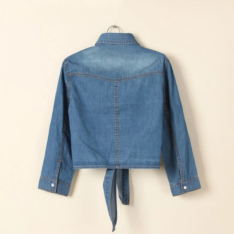 Spring Summer Korean Style Short Shawl Shirt 2020 Women Denim Bow Jeans Small Cape Shirts BS063