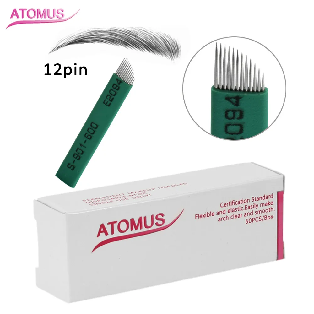 50pcs Green Leather Single Arc 12 Pin Tattoo Blade Agulhas De Tatuagem Laminas Para Tatoo Tebori Microblading Needles Frivolite