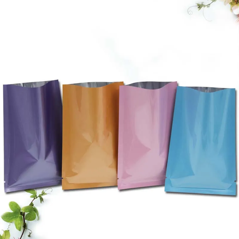 Free DHL Coloured Heat Seal Mylar Storage Bags Tea Coffee Powder Open Top Plain Glossy Aluminum Foil Vacuum Seal Pack Pocket Bag