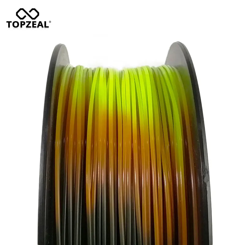 TOPZEAL Newly PLA Tri Temp Change Color Lava 3D Printer Filament, Black to Red to Yellow, 1KG 1.75mm with Tolerance +/-0.05mm