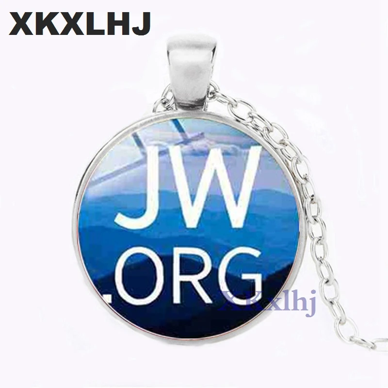 XKXLHJ JW .Org Charm Necklace Romantic Flower Jehovah\'s Witness Pendant Glass Photo Cabochon Pendant Men\'s and Women\'s Necklace