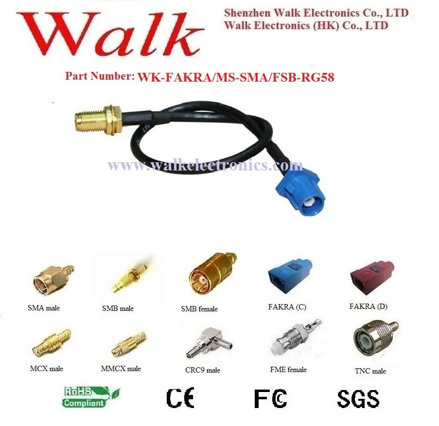 FAKRA male SMA female rg58 cable, FAKRA SMA rg58 cable, fakra rg58 antenna cable