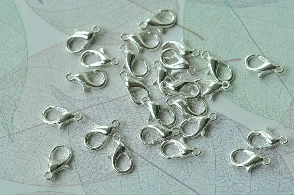 800pcs Lobster Clasps metal Silver Tone Findings 12x6mm free shipping