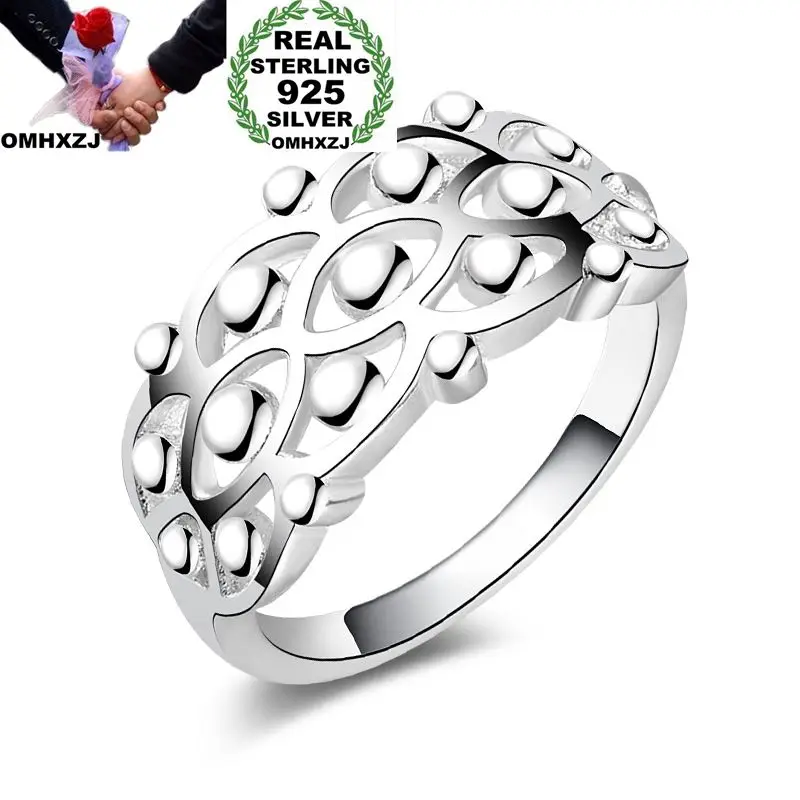 

OMHXZJ Wholesale Personality Fashion OL Woman Girl Party Wedding Gift Silver Hollow Wide 925 Sterling Silver Ring RN262