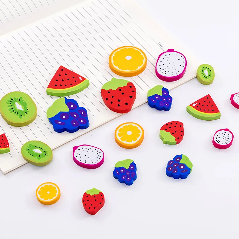 1 Bag Watermelon Kiwi Creative Fruit Shape Eraser Student Eraser Wholesale Stationery