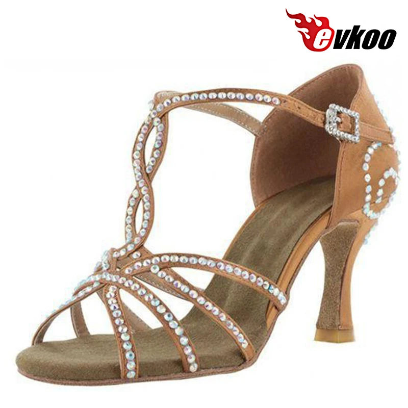 

Evkoodance Customsize Salsa Latin Dancing Shoes For Woman Satin With Rhinestone 8cm Heel 2016 Hot Sale Dance Shoes Evkoo-055