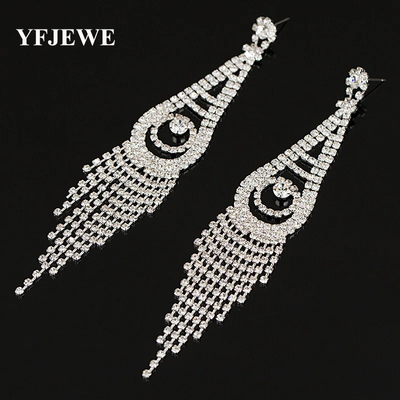 YFJEWE Fashion New Silver Plated Crystal Long Drop Earrings for Women Party Wedding Accessories Jewelry Birthday Gift #E124