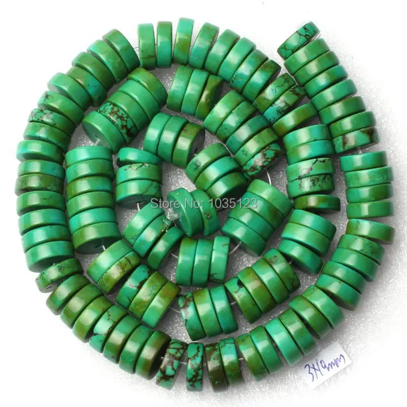 High Quality 3x6,8,10mm Coin Rondelle Shape Green Turquoises Loose Beads Strand 15