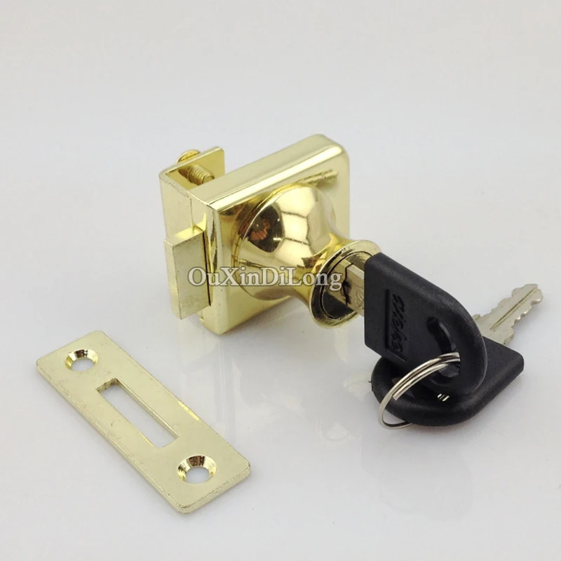 Brand New 5PCS Gold Glass Cabinet Locks Shopping Mall Counter Jewelry Display Cabinet Door Locks + Keys for 5~8mm No Drilling