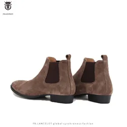 FR.LANCELOT Luxury Brand Real Suede Shallow Men Ankle Boots Low Heels Chelsea Boots Elasticity Zapatos Booties for Men Shoes