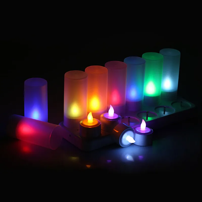 Set of 12 Remote Controll Rechargeable Tea Light LED Candles frosted Flameless TeaLight Multi-color Changing Candle Lamp Party