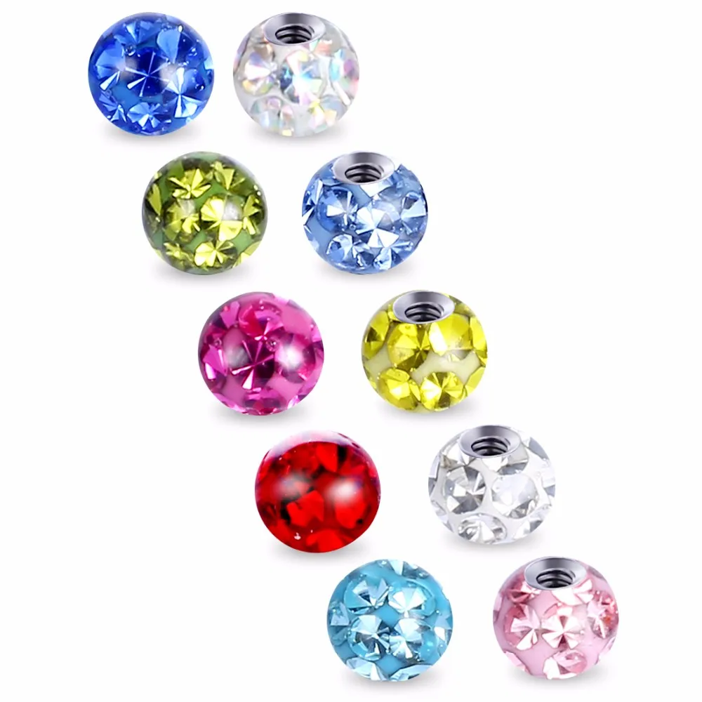 1pcs 16g&14g Crystal Ferido Epoxy CZ Stone Ball Piercing Accessories for Earring Ear Stud Nose Tragus Navel Lip Ring 3mm-10mm