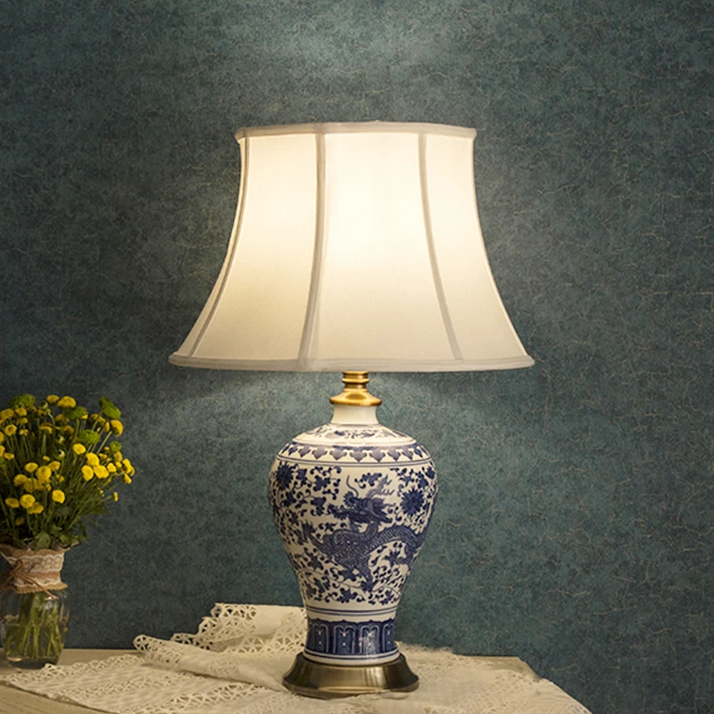 Blue and white Jingdezhen Chinese ceramic table lamp bedroom living room dining room decoration dragon table lamp traditional