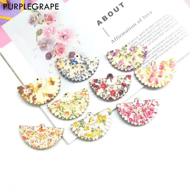 10pcs Wooden small fan pendant DIY hair accessories earrings jewelry material production art photography Dongfeng style kimono