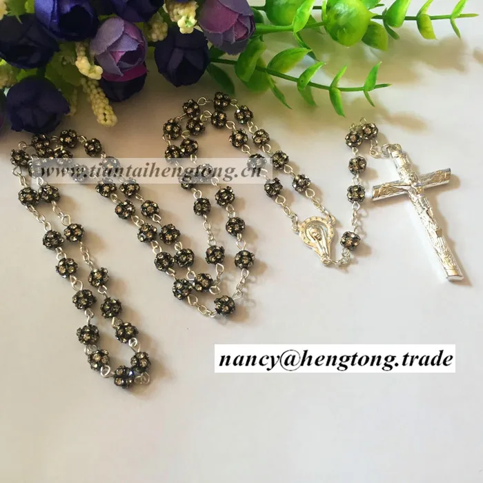 2pcs/pack Shiny rosary necklace / Catholic cross beads rosary / glass rosary