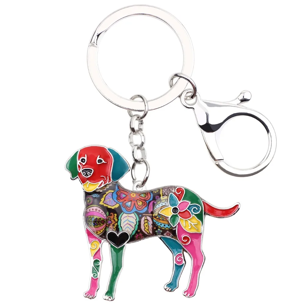 WEVENI Metal Labrador Dog Key Chain Key Ring Bag Charm Man Car Key Holder New Enamel Keychain Jewelry Accessories For Women