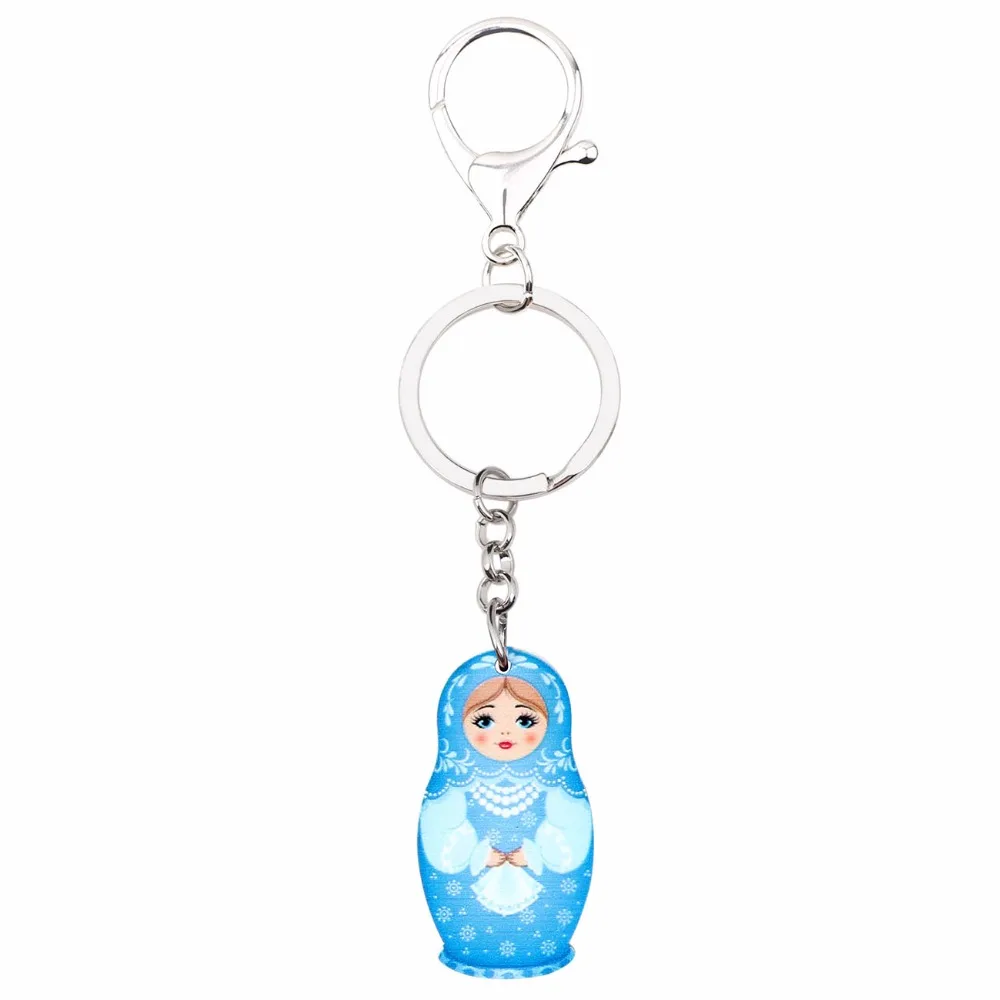 Bonsny Arylic Russian Dolls Matryoshka Key Ring Keychains For Women Girls Car Bag Pendant Classical Fashion Jewelry Key Bijoux