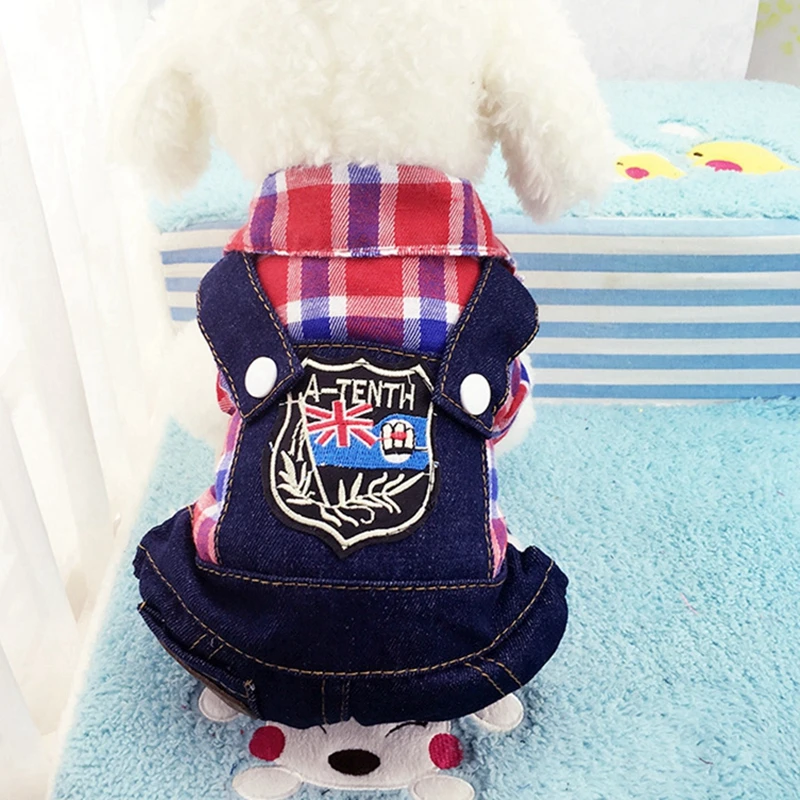 Up-to-date Dog Clothes Pet Products Cat Dog Clothes Lattice Jumpsuits Jeans Red Blue Rose Plaid Cat Clothes