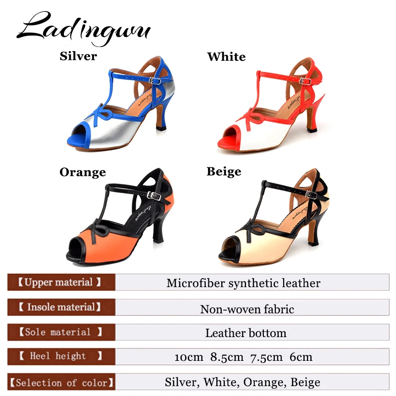 Ladingwu Silver Shoes Dance Women's Latin Dance Shoes Women Salsa Ballroom Dancing Shoes For Woman Superfine Synthetic Leather