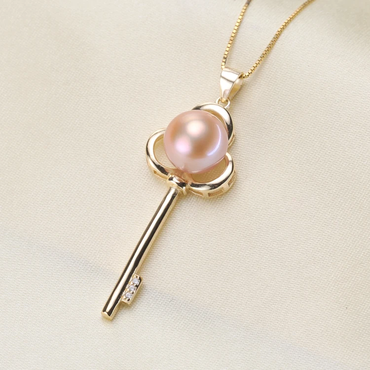 S925 Sterling Silver Key Pearl Pendant Findings Silver&Gold Color Simple Pearl Key Pendant Settings 3Pcs/Lot