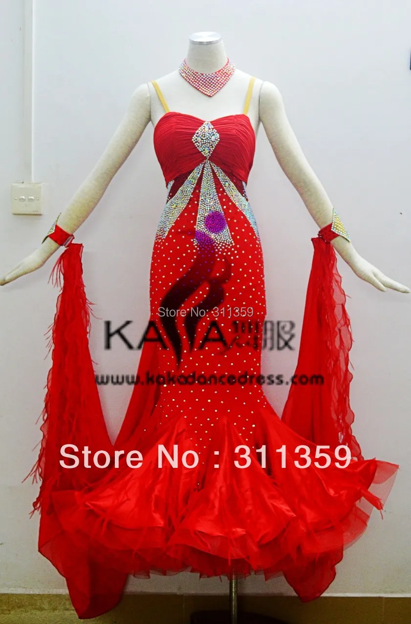 

KAKA DANCE B1351,Red Color Ostrich Ballroom Standard Dance Dress,Waltz Dance Competition Dress,Women,Girl,Ballroom Dance Dress