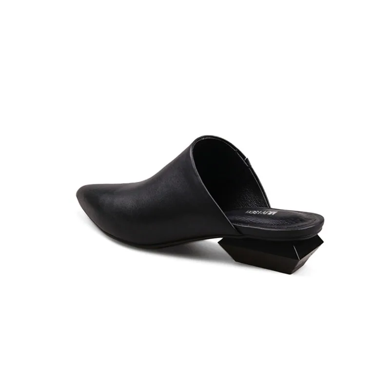 Mules Women Slippers Genuine Leather Pointed Toe 3cm Strange Heel Spring Autumn High Heels Shoes Gray Black White HL033 MUYISEXI