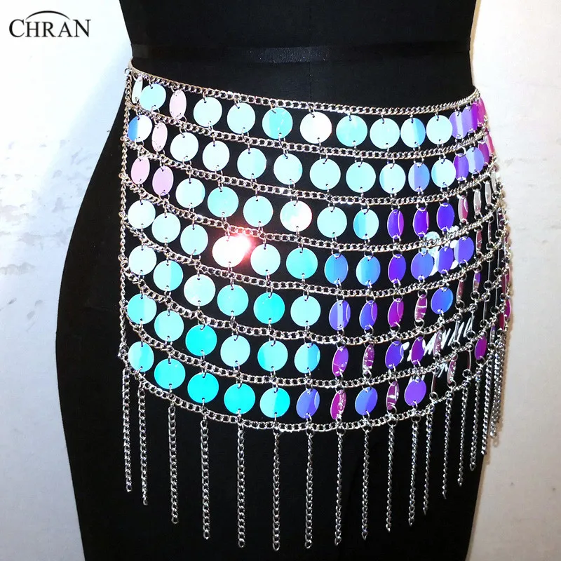 Chran AB Irridescent Sequin Bead Belly Waist Chain Sexy Mini Skirt Women Necklace Bikini Wear Party Dress Festival Body Jewelry