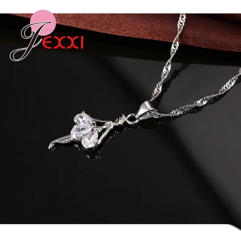 925 Sterling Silver  Dance Ballet Girl Necklace Earrings Cubic Zircon Sets Women Wedding Party Jewelry Set