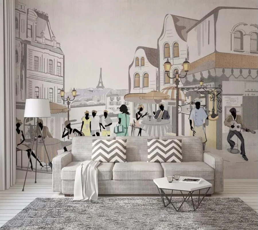 

Decorative wallpaper Hand drawn illustration living room wall