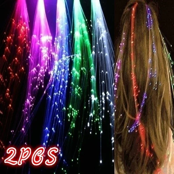 2PCS LED Fiber Optic Lights Up Multicolor Hair Barrettes Led Hair Lights Chritmas Decorations  Neon Party