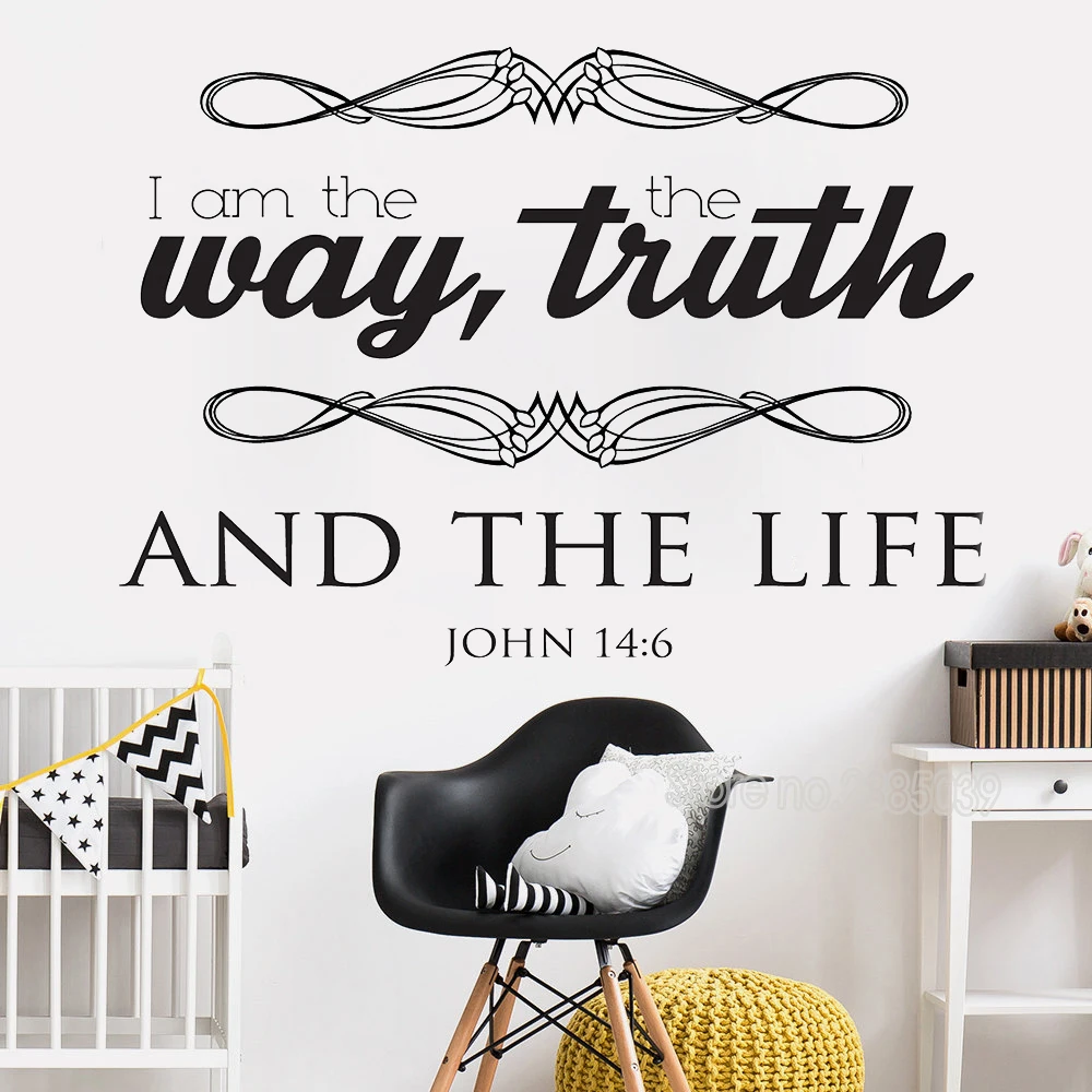 John 14:6 Wall Stickers Quote I Am The Way, Truth, And The Life Bible Verse Art Wall Decor Mural Inspirational Wallpapers LC740