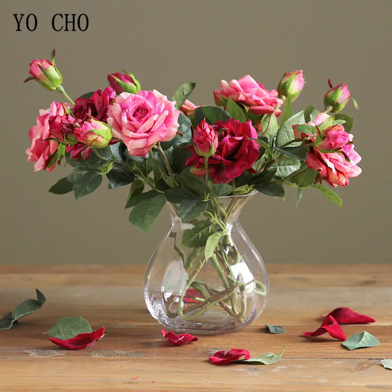 YO CHO Cheap Latex Peony Artificial Flowers Silk Roses Christmas Home Bridal Bouquet Wedding Decoration Rose