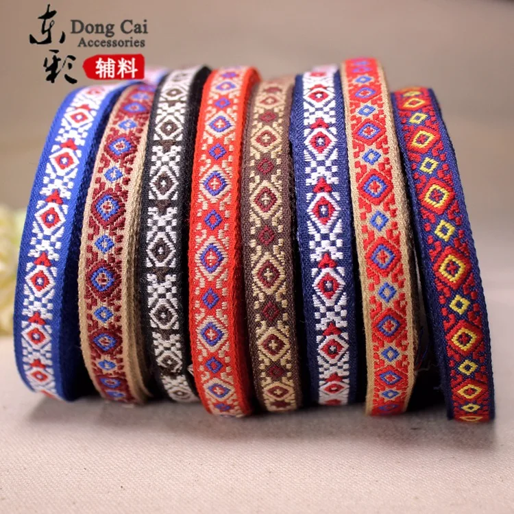 ZAKKA fashion accessories DIY handmade embroidery ethnic woven polyester jacquard ribbon 1cm 18yards / lot Retro double color