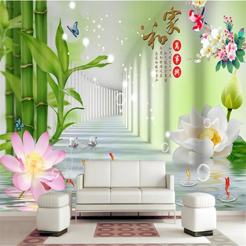 

custom photo wallpaper wall murals wall stickers Home and everything on the bamboo leaf lotus 3D TV wall modern