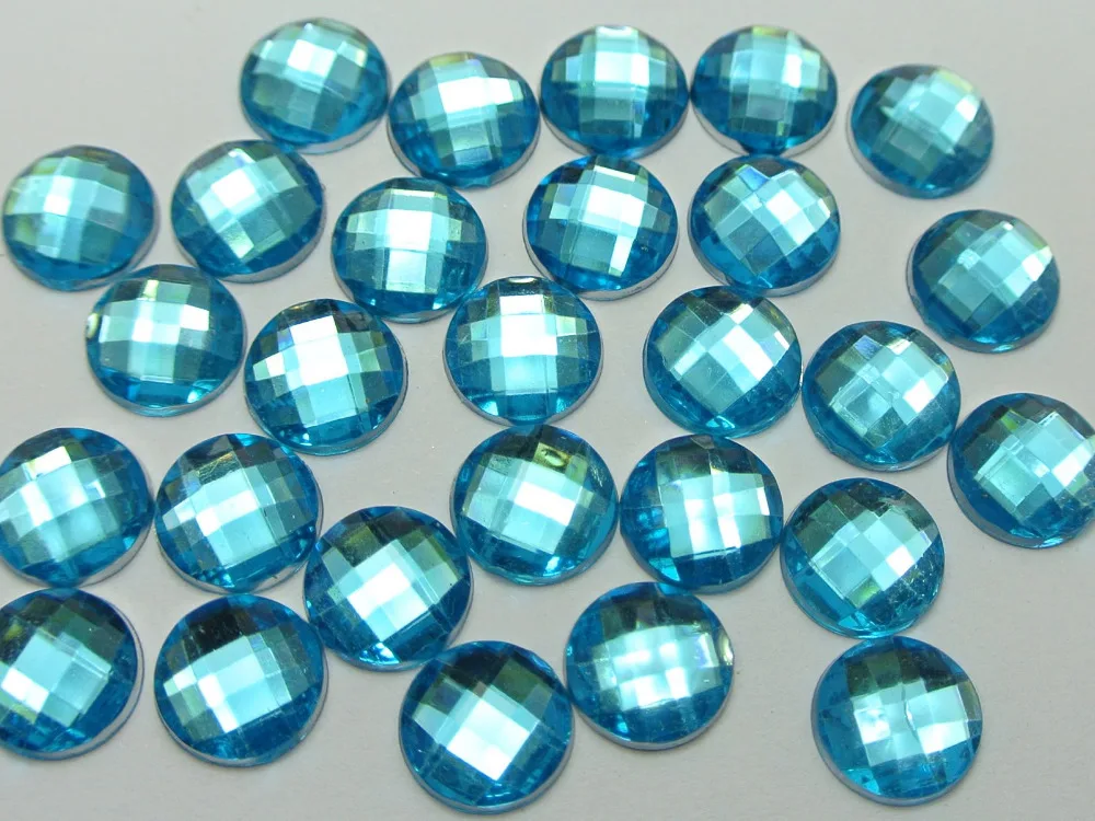 

200 Blue Acrylic Flatback Faceted Round Rhinestone Gems 10mm No Hole