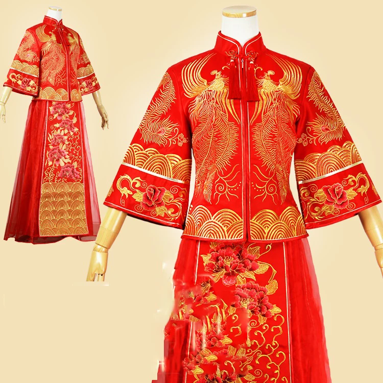 

Slim Looking Phoenix Embroidery XiuHeFu Chinese Traditional Wedding Hanfu Bride Dress Republican Period Wedding Hanfu Costume