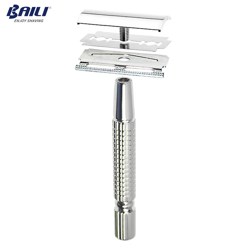 BAILI Men's Manual Classic Barber Shaving Safety Razor Shaver with 1 Platinum Blade for Beard Hair Cut Personal Care BT131