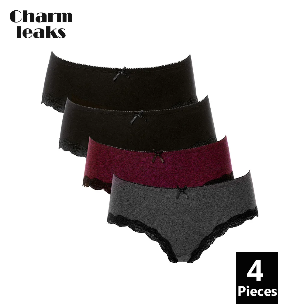 

Charmleaks Women Panties Cotton Unederwear Soft Strech Comfort Solid Cozy Panties Ladies Bow Tie Mid Waist Pack of 4