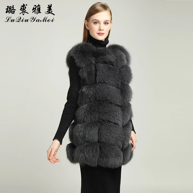 Winter Women Sleeveless Jacket Real Fox Fur Natural Color Vests 70cm 2020 Brand New Luxury Elegant Russian Fur Vest Real Fox Fu