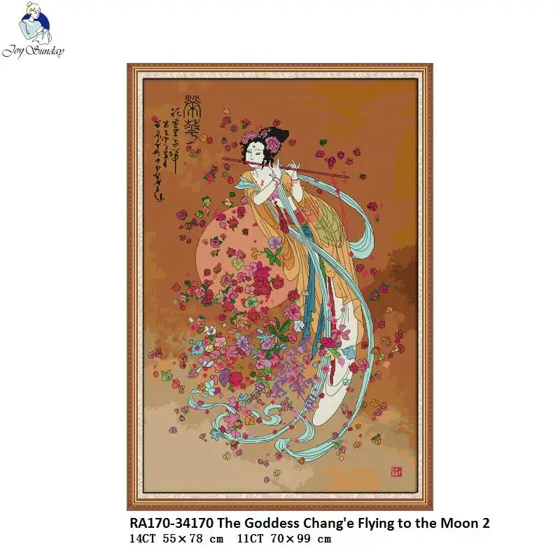 The Goddess Chang'e Flying to the Moon Patterns Cross Stitch Kits 11CT Printed Fabric 14CT Canvas DMC Counted Embroidery Sets